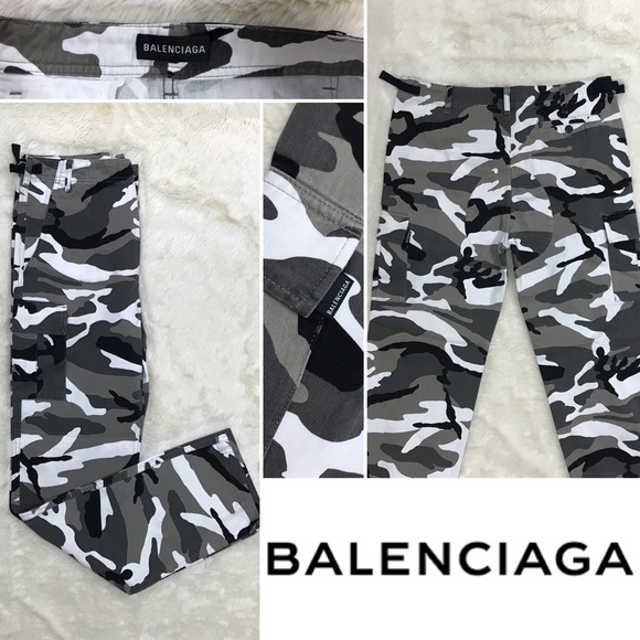 BALENCIAGA Camo Fitted Italian Cargo Pants - Camouflage Print - Black & White - Picture 1 of 12